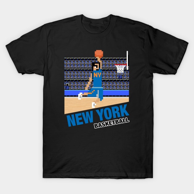 New York Basketball 8 bit pixel art cartridge design T-Shirt by MulletHappens